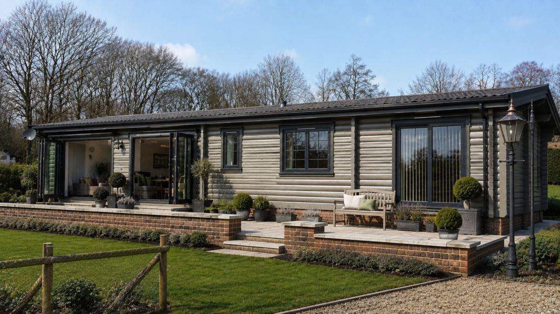 Modern lodge in countryside setting