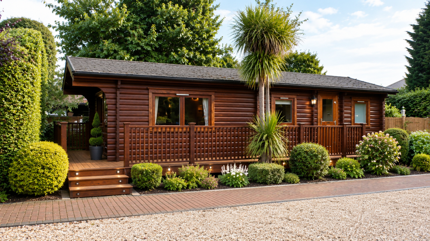 Charming log cabin in lush garden