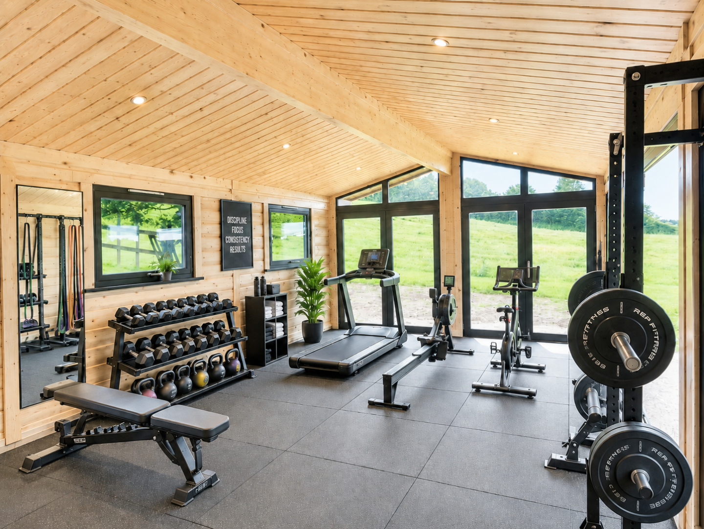 Modern home gym with natural light