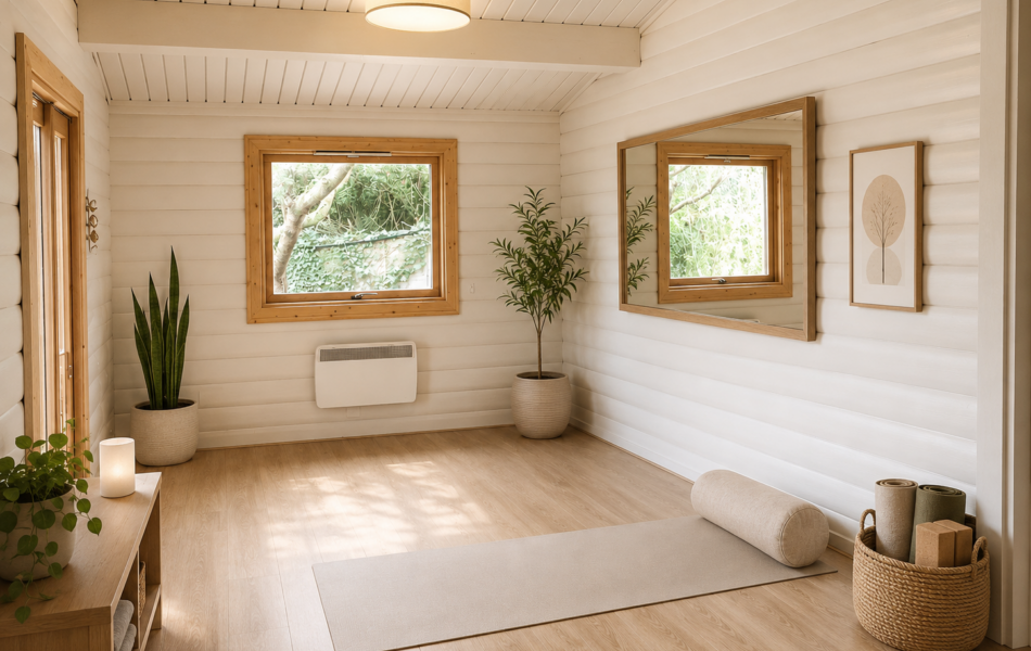 Serene minimalist yoga studio interior